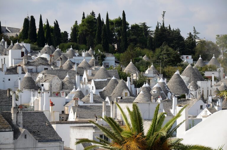 Traditional trulli houses with conical roofs in Alberobello, Italy