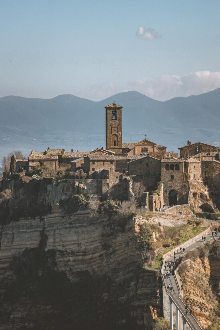 Civita di Bagnoregio perched on a cliff in Italy