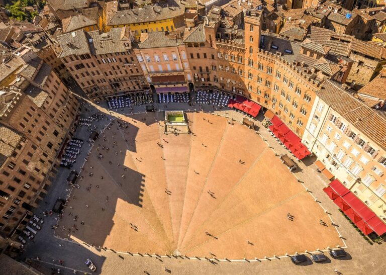 Aerial view of Piazza del Campo in Siena, Italy