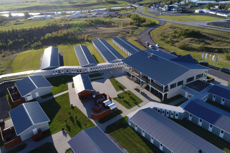 Aerial view of Stracta Hotel in Iceland.