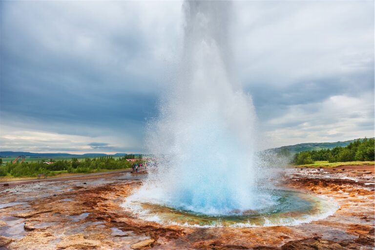 Strokkur geyser erupting in Iceland's Golden Circle.
