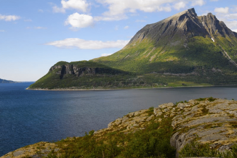 Scenic view of Breiddalsvik mountain and coastline