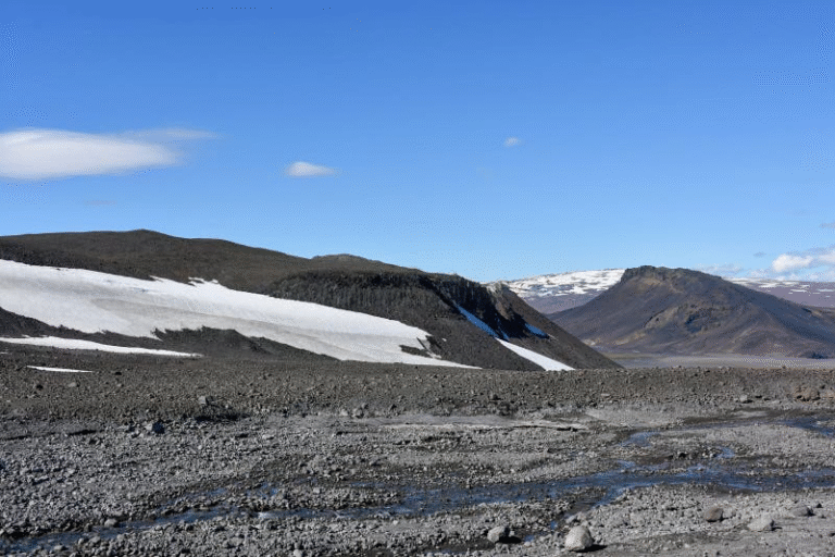 Langjokull Glacier in Iceland with rocky terrain