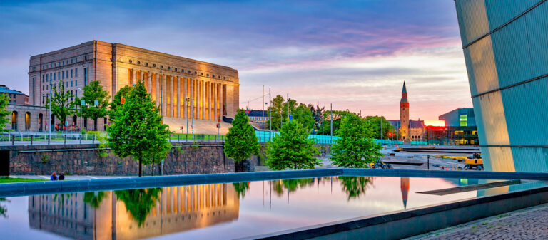 Helsinki Parliament House at sunset