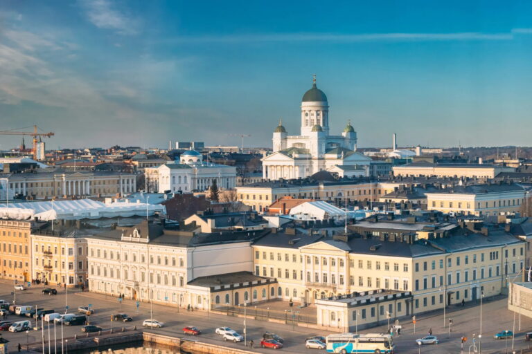 Helsinki cityscape with Helsinki Cathedral and Presidential Palace