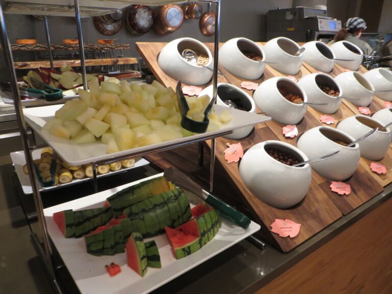 Hotel breakfast buffet with fruits and nuts in Reykjavik.