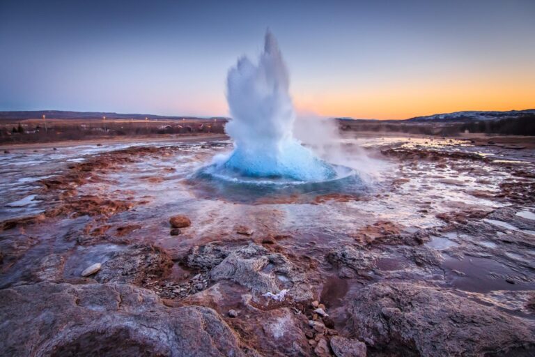 Strokkur geyser erupting in Iceland