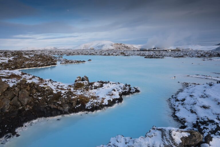 Blue Lagoon geothermal spa in Iceland with snowy landscape