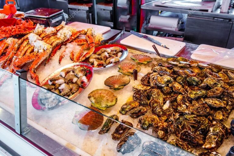 Fresh seafood display at Bergen fish market