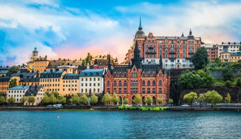 Scenic view of historic buildings in Södermalm, Stockholm.