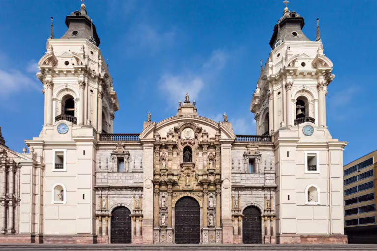 Front view of Lima Cathedral in Peru