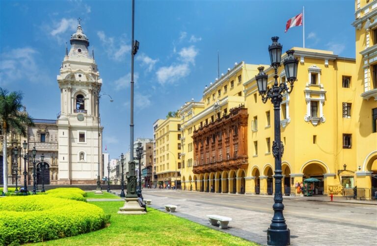 Plaza Mayor in Lima, Peru with colonial architecture