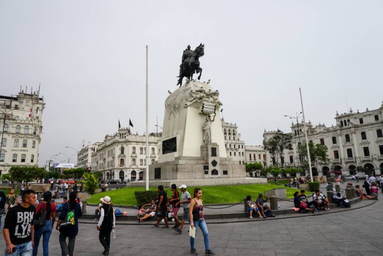 People at Plaza San Martín in Lima