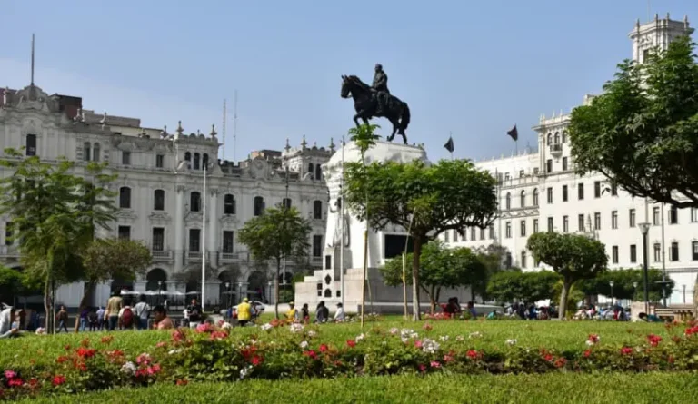 Equestrian statue at Plaza San Martín in Lima, Peru.