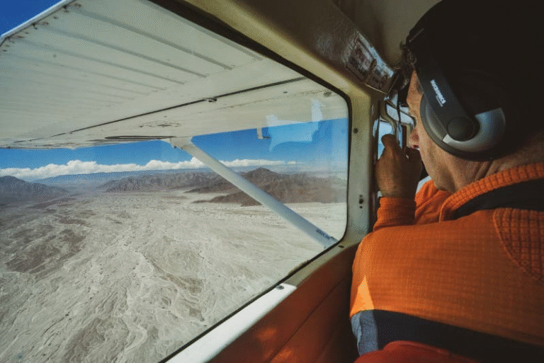 Aerial view of the Nazca desert from a small plane