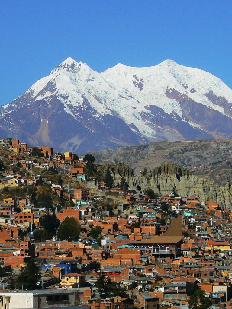 La Paz cityscape with Illimani Mountain in the background