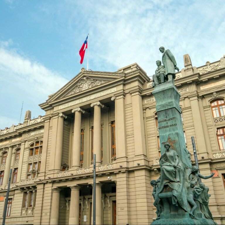 Chilean Supreme Court building with statue in Santiago