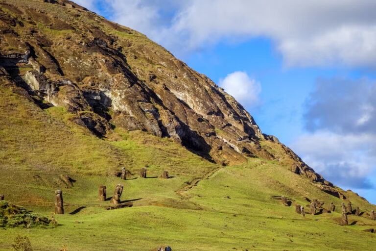 Moai statues on hillside at Rano Raraku, Easter Island
