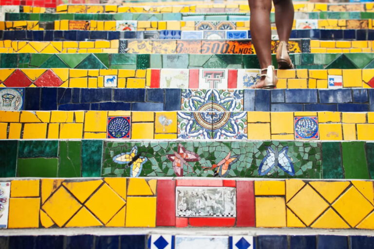 Colorful mosaic tiles on Selarón Steps in Rio de Janeiro