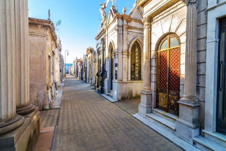 Recoleta Cemetery in Buenos Aires with mausoleums.