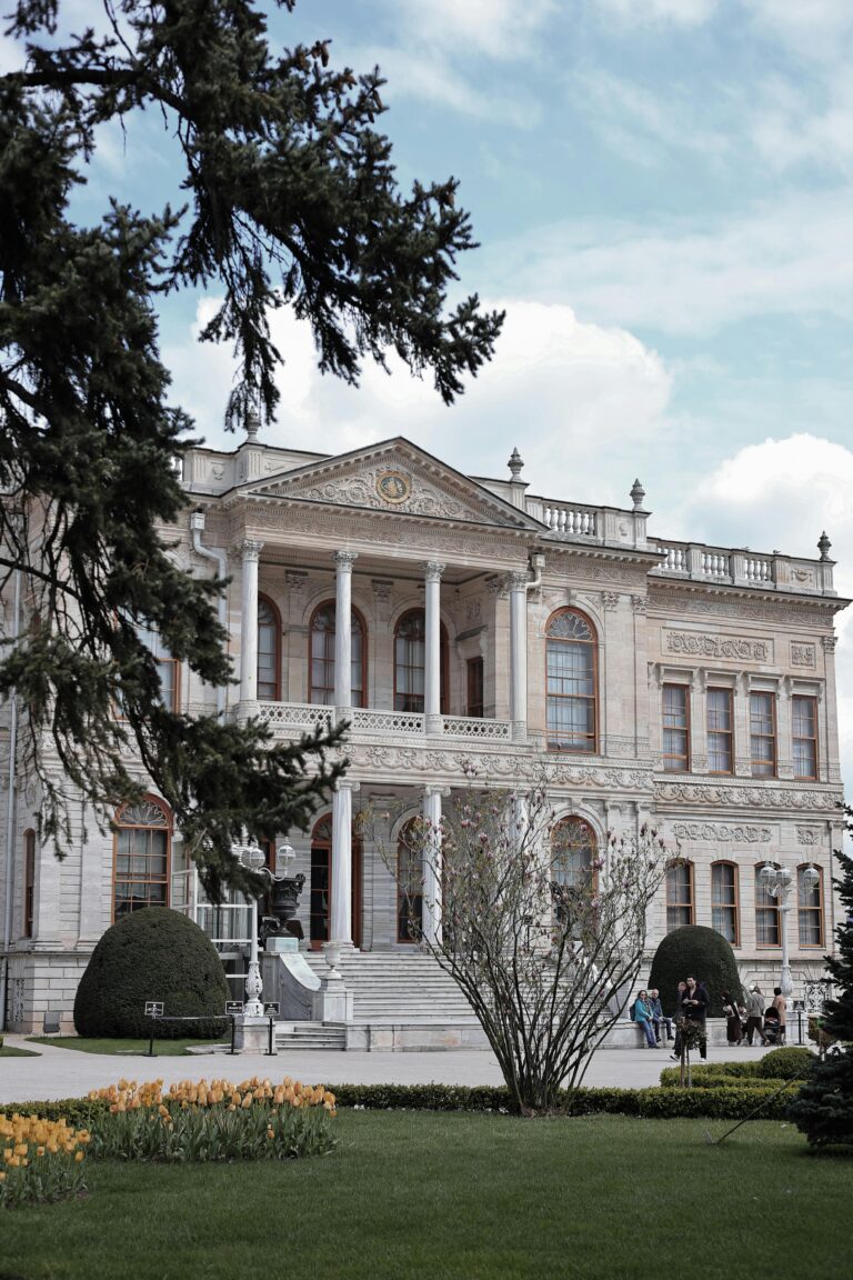 Dolmabahce Palace facade with gardens