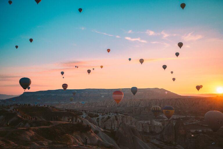 Hot air balloons at sunrise in Cappadocia