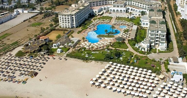 Aerial view of El Mouradi Palm Marina resort in Tunisia.